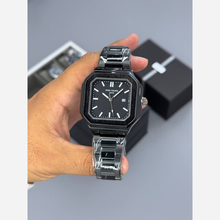 ساعت مچی مردانه پتک فیلیپ کوبیتوس مربع شب نما رنگ ثابت قفل مخفی PATEK PHILIPE