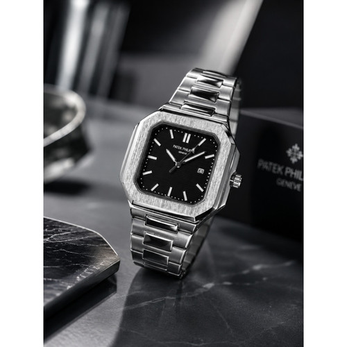 ساعت مچی مردانه پتک فیلیپ کوبیتوس مربع شب نما رنگ ثابت قفل مخفی PATEK PHILIPE