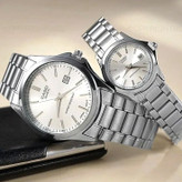 ساعت مچی ست زنانه مردانه CASIO بند نقره ای صفحه سفید اورجینال