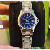 ساعت زنانه casio(کاسیو) اصل ، عقربه ای صحفه گرد رنگ بندی کامل و بند استیل نقره ای ضد آب کد 0002