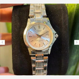 ساعت زنانه casio(کاسیو) اصل ، عقربه ای صحفه گرد رنگ بندی کامل و بند استیل نقره ای ضد آب کد 0002