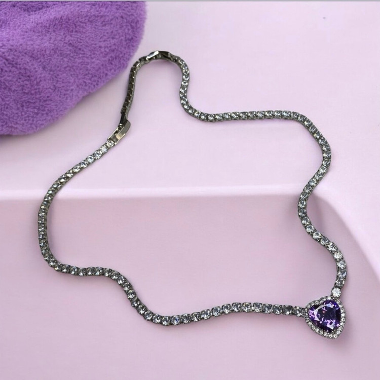 گردنبنددخترانه تنیسی فول نگین طرح قلب
