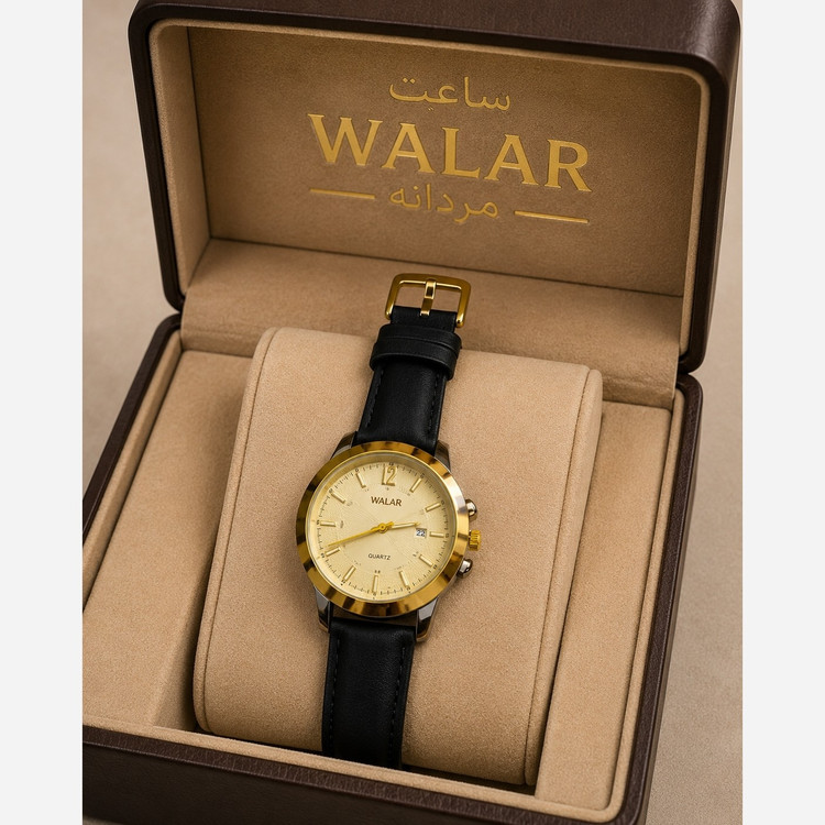ساعت مچی مردانه صفحه گرد مدل WALAR بند چرمی کیفیت بالا موتور ژاپنی