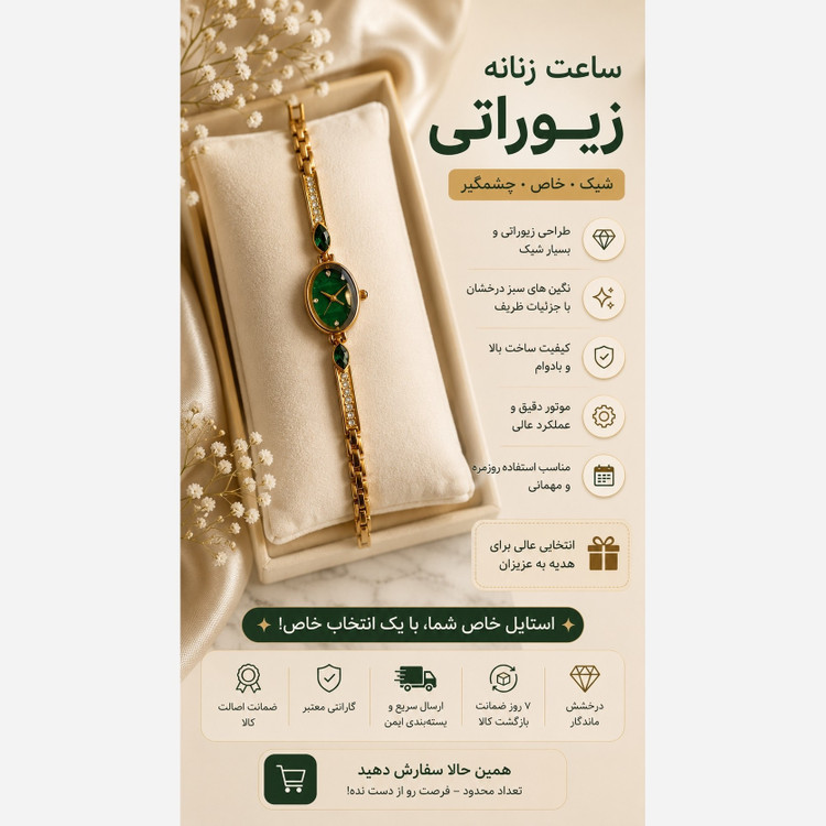 ساعت زنانه نگین دار طلایی مدل zido درخشنده فلزی