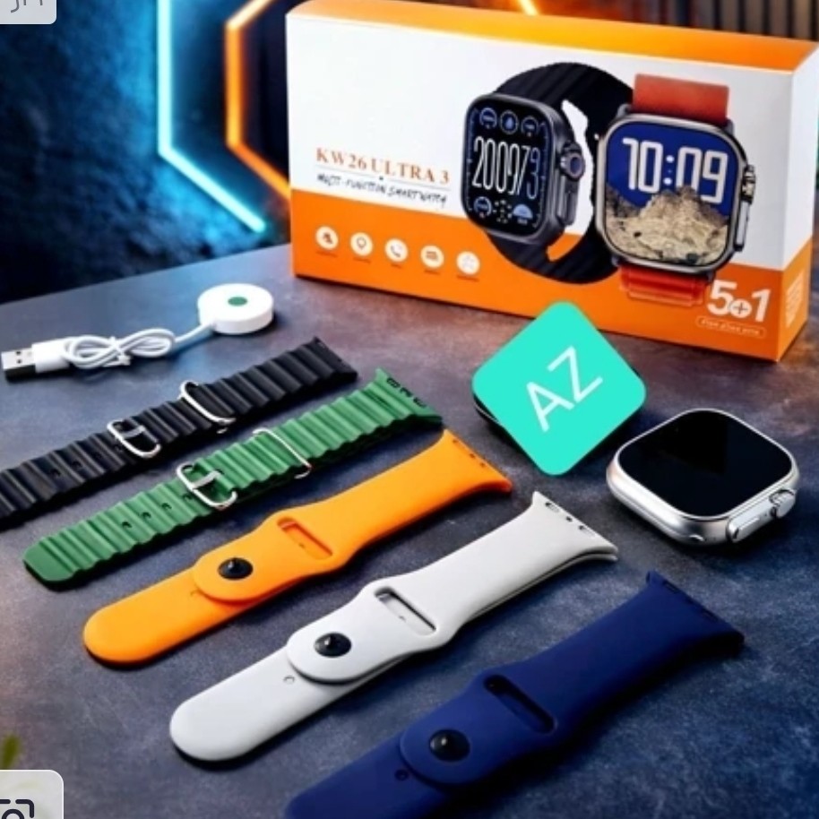 ساعت هوشمند 5بند KW26 ULTRA 3 سری 10 (2025) 3کلید فعال ضربان قلب اکسیژن خون امولد صفحه نمایش روان 90 هرتز