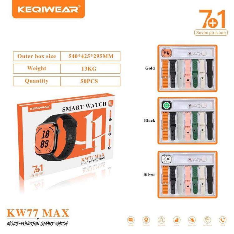 ساعت هوشمند 7 بند مدل KW77 MAX سری11 دو کلید فعال امولد بالاترین نسخه 2026(فروش تک به قیمت عمده)