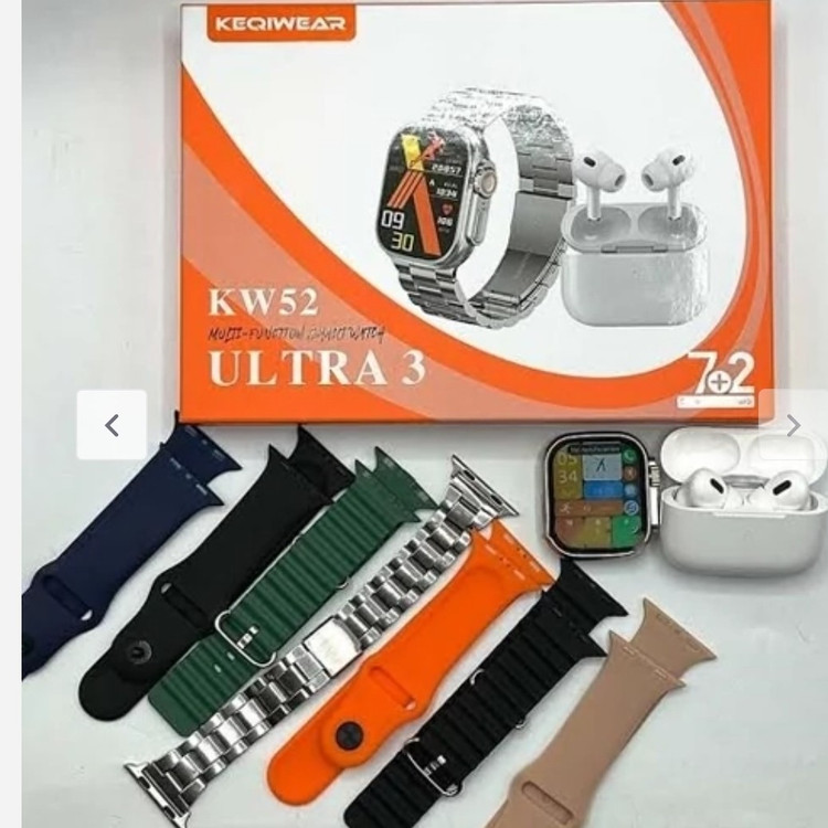 ساعت هوشمند KW52 ULTRA3 با ایرپاد و (7بند با بند فلزی) سوپر امولد ضربان قلب اکسیژن خون(فروش تک به قیمت عمده)