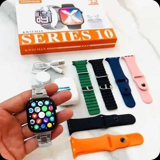 ساعت هوشمند KW53 MAX پک کامل با ایرپاد و 7 بند مجلل
