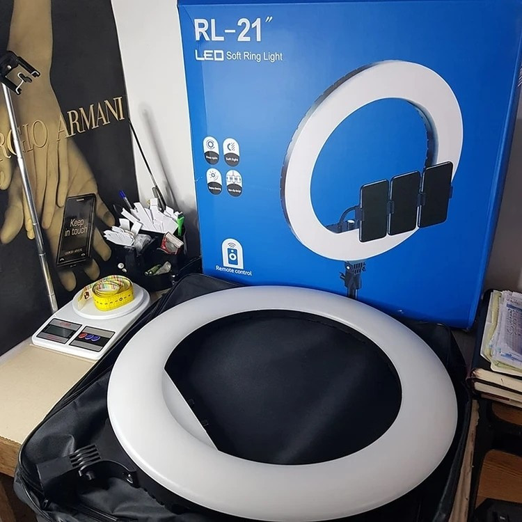رینگ لایت RL-21 اصلی بهمراه سه پایه فلزی،کنترل،هولدر،کیف مخصوص کیفیت عالی