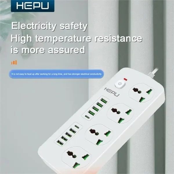 چند راهی HEPU H05 با 8 ورودی usb و 2 PD مقاوم در برابر شعله و شوک الکتریکی کیفیت عالی
