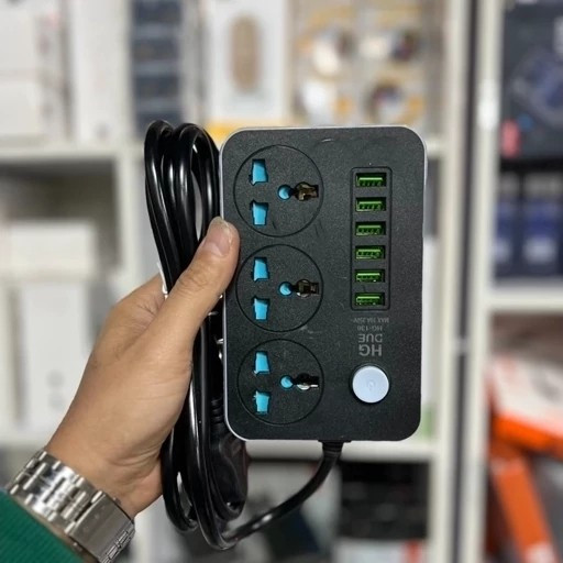 3 راهی و محافظ شوک الکتریکی HG 136U هوشمند با 6 ورودی USB و 3 پریز برق اصلی قیمت عالی