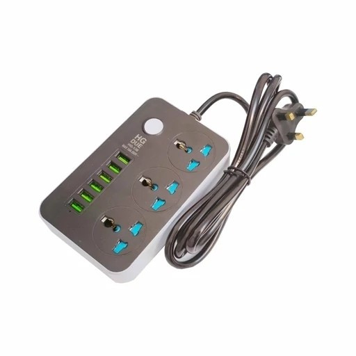 سه راهی و محافظ شوک الکتریکی HG 136U اصلی با 6 ورودی USB و 3 پریز برق قیمت عالی