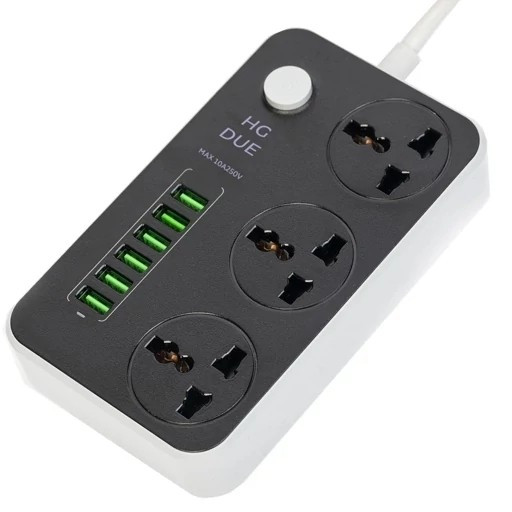 سه راهی و محافظ شوک الکتریکی HG 136U اصلی با 6 ورودی USB و 3 پریز برق قیمت عالی