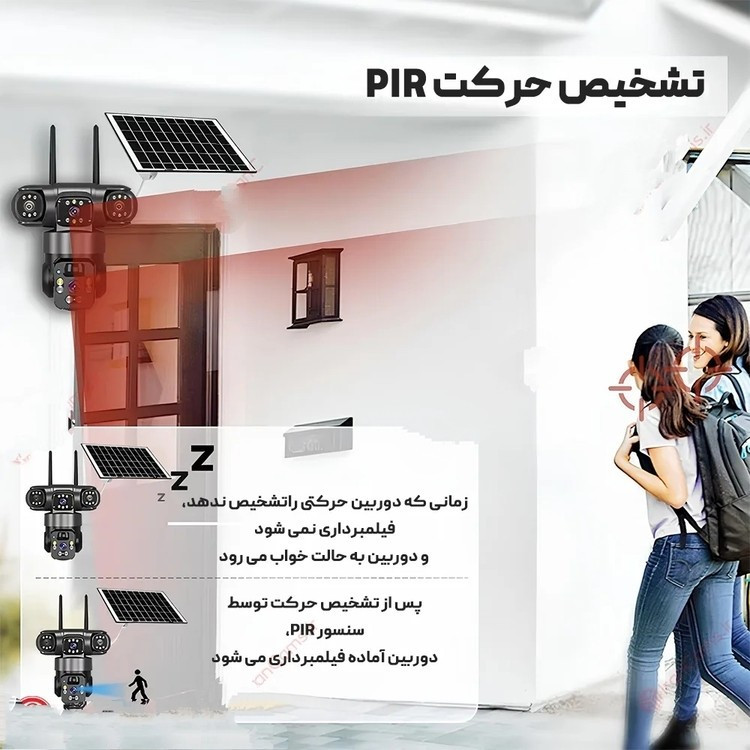 دوربین مداربسته بی سیم سیم کارت خور خورشیدی 8 مگاپیکسل 2 لنز3 تصویر V380 مدل P15 اورجینال کیفیت عالی