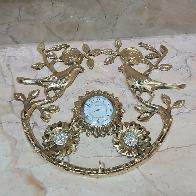 جاکلیدی و جاسوییچی طرح گنجشک و گل به همراه ساعت با نگین ریختگی کد 801
