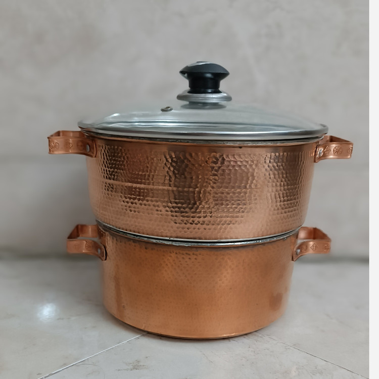 قابلمه و بخار پز مسی با درب شیشه ای کد 740