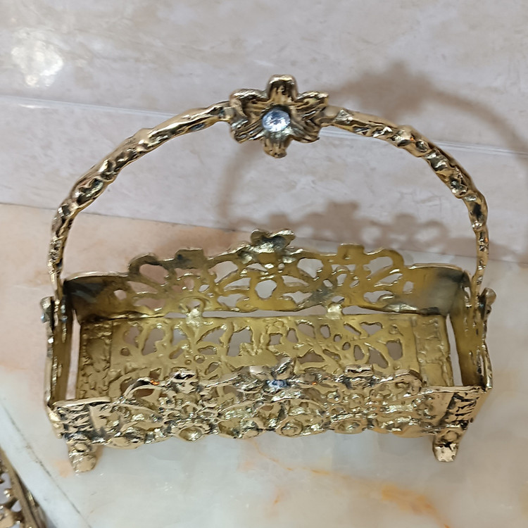 جاقاشق و چنگال برنجی دسته دار طرح مستطیل کد 353