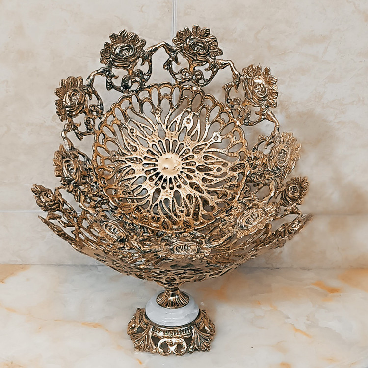 میوه خوری برنجی گل رز سایز بزرگ و متوسط پایه سنگی کد 328(میوه خوری برنز)