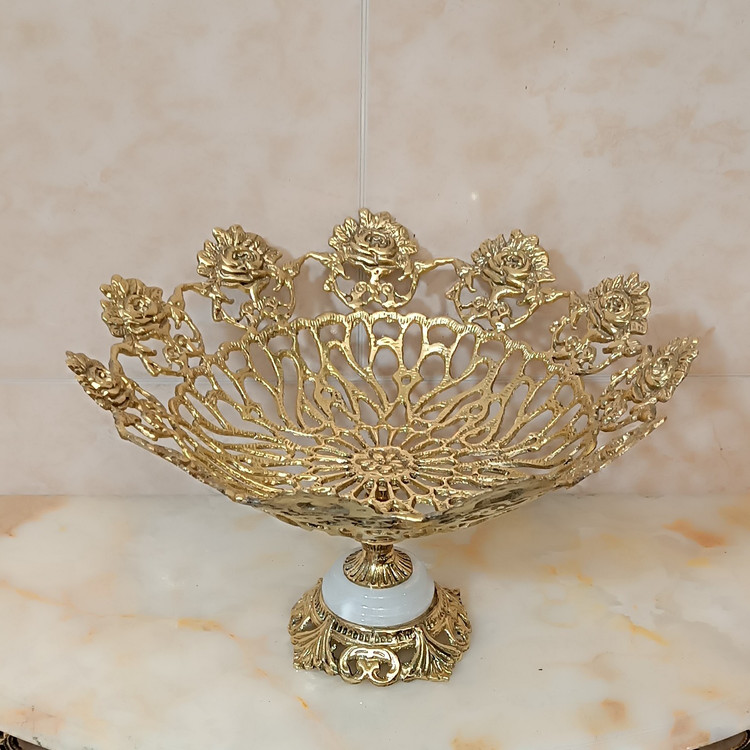 میوه خوری برنجی گل رز پایه سنگی سایز بزرگ کد327 (میوه خوری برنز)