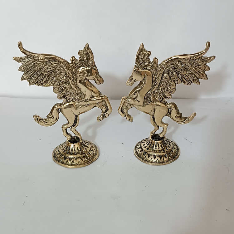 مجسمه برنزی و دکوری طرح اسب بالدار پایه دار جفتی دو رو کد 204