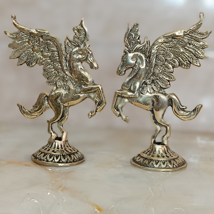 مجسمه برنزی و دکوری طرح اسب بالدار پایه دار جفتی دو رو کد 204