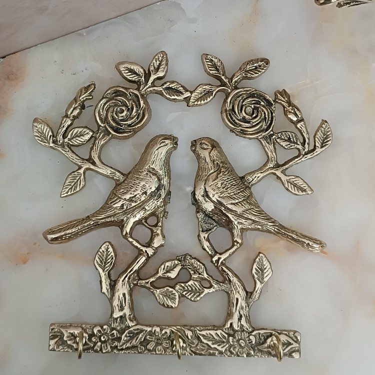 جاکلیدی برنجی طرح گل و بلبل(جا کلیدی گنجشک برنزی)کد228