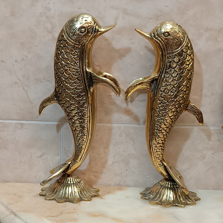 مجسمه برنجی و تزیینی حیوانات طرح دلفین (برنزی)کد175