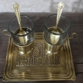 سرویس چای خوری دونفره برنجی آنتیک شده،کد 132