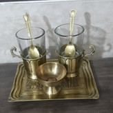 سرویس چای خوری دونفره برنجی آنتیک شده،کد 132