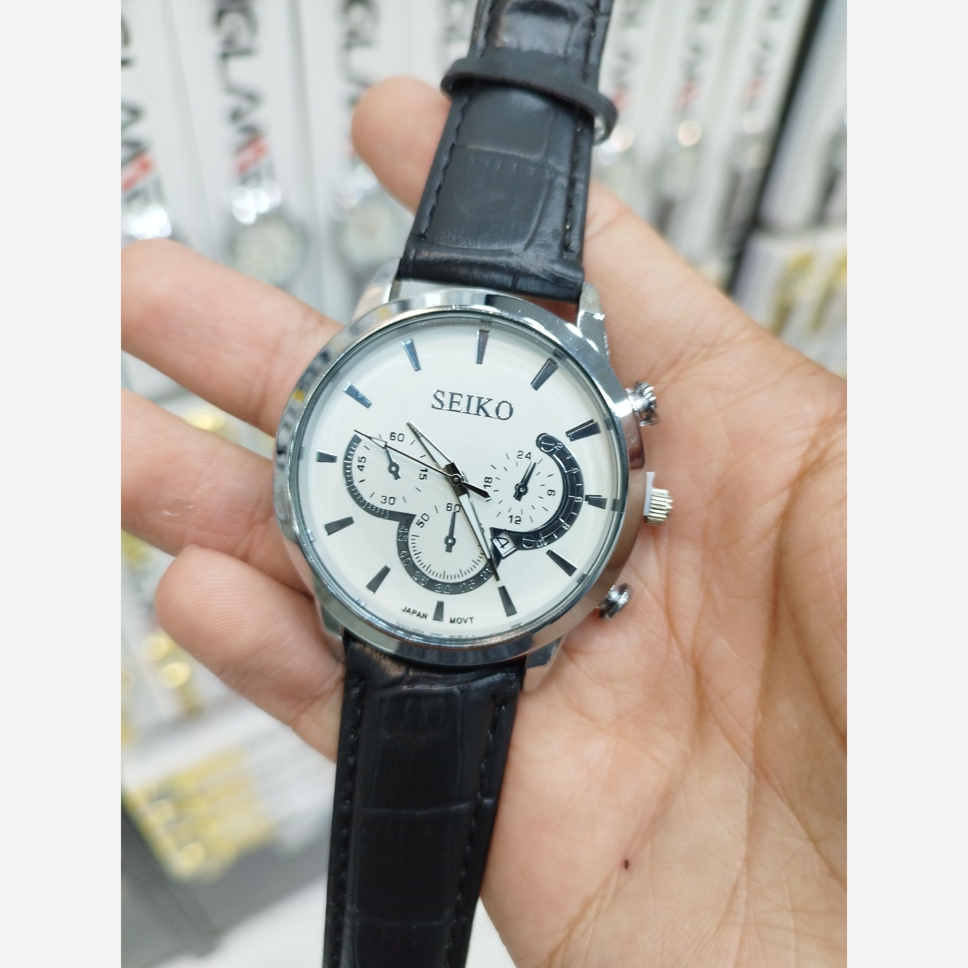 ساعت مردانه بند چرمی سیکو کورنو +جعبه+گارانتی