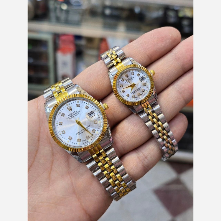 ساعت ست ساعت زنانه و مردانه استیل رولکس+جعبه کادویی +6 ماه گارانتی