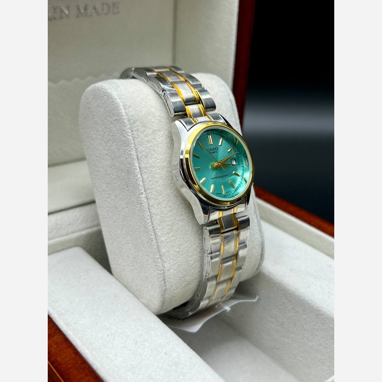 ساعت زنانه استیل کاسیو صفحه فیروزه ای+جعبه کادویی+6ماه گارانتی