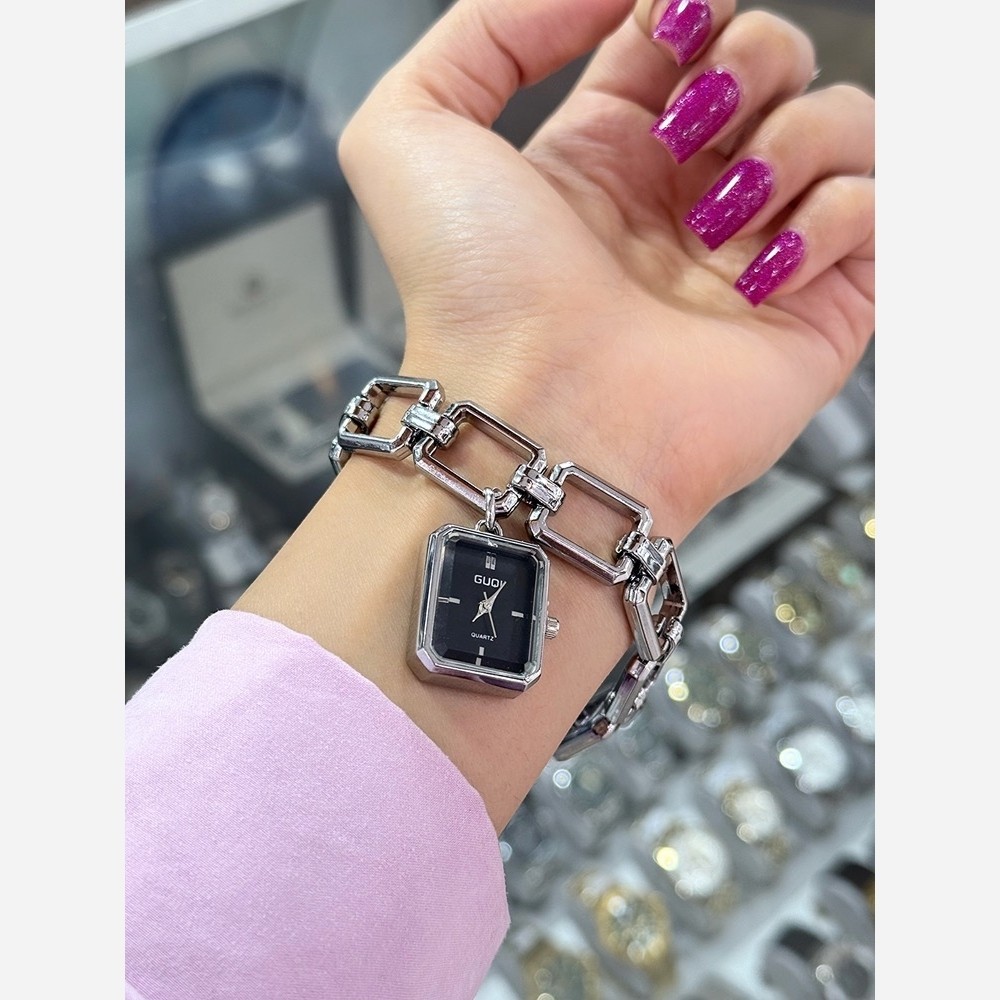 ساعت زنجیری زنانه مربعی کیفیت عالی استیل رنگ ثابت ارسال رایگان