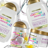 شامپو مو او جی ایکس مدل Coconut Miracle Oil حجم 385 میلیلیتر، نرمکننده، تقویتکننده، ترمیمکننده، درخشانکننده، آبرسان، فاقد پارابن و سولفات، مناسب موهای ضخیم، فر و آسیبدیده