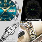 ست ساعت مچی عقربه ای نگینی دو تقویم بند الماسی کد 03