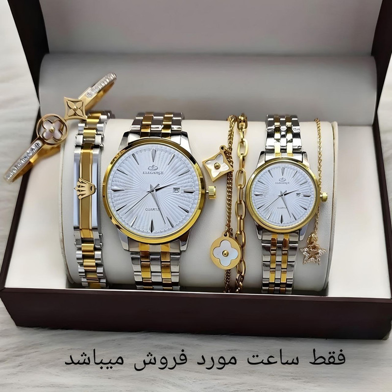 ست ساعت مچی عقربهای کوارتز زنانه و مردانه مدل کلاسیک خطی کد 011