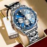ساعت مچی عقربهای کوارتز مردانه پوداگار مدل اسپرت سه موتور فعال کرنوگراف بند استیل الماسی کد ۳