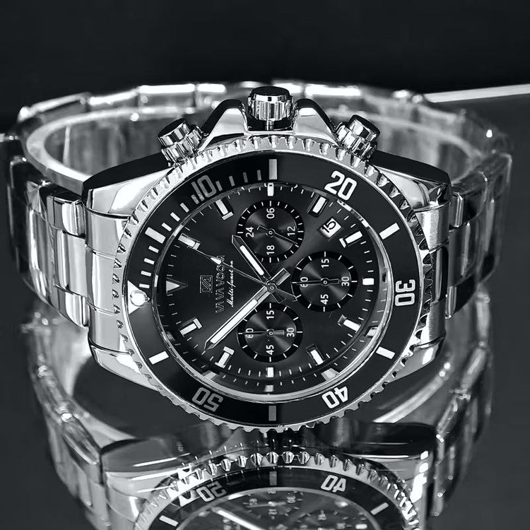ساعت مچی عقربهای کوارتز مردانه وا وا ووم مدل سه موتور فعال کورنوگراف قاب تاچیمتر کد 003