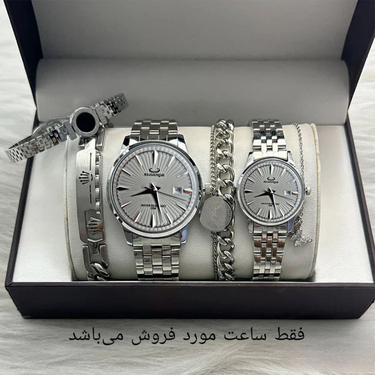 ست ساعت مچی عقربهای کوارتز زنانه و مردانه مدل کلاسیک خطی کد 010