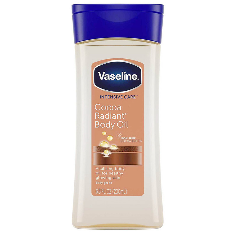لوسیون بدن وازلین مدل Cocoa Body Oil حجم 200 میلیلیتر، حاوی ویتامین E و عصاره کره کاکائو، مناسب پوست خشک و حساس