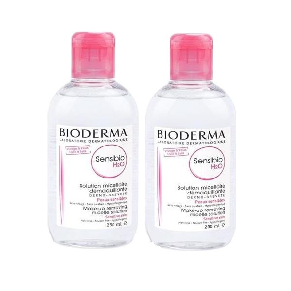 محلول پاک کننده آرایش بایودرما مدل Sensibio H2O حجم 250 میلی لیتر مجموعه 2 عددی