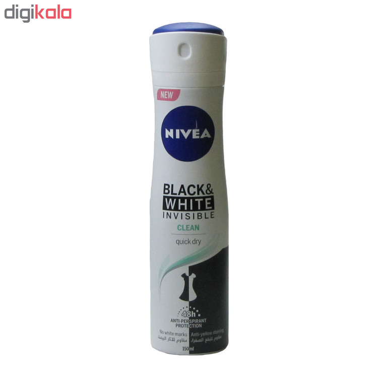 اسپری ضد تعریق زنانه نیوآ مدل Black & White Invisible clean حجم 150 میلی لیتر