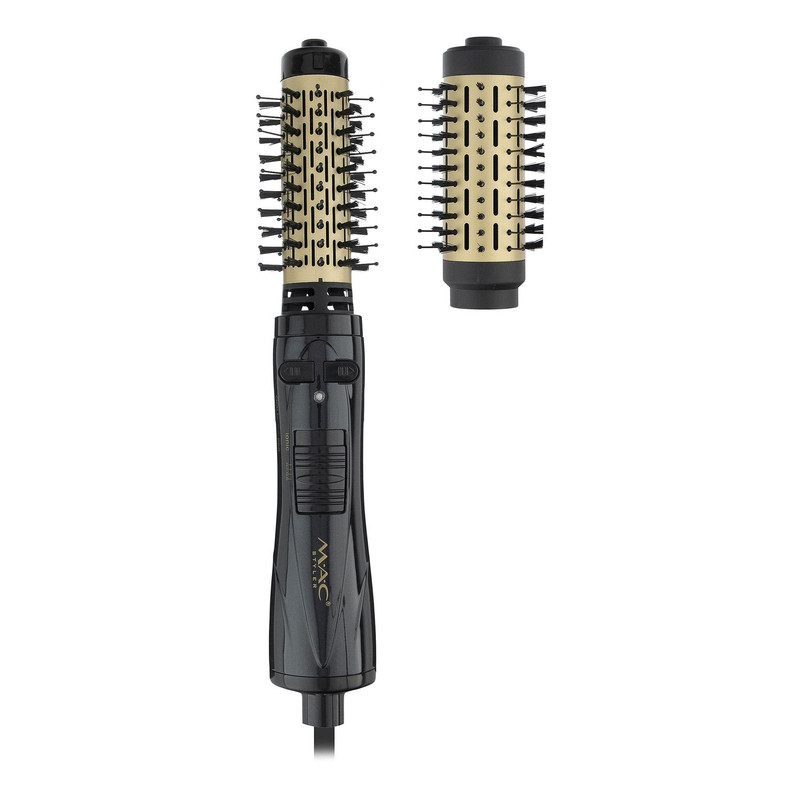 سشوار برس‌دار چرخشی مک استایلر مدل MC-6625 با توان 1200 وات، المنت سرامیکی، تنظیم دما و سرعت دو حالته، قابلیت باد سرد، سری صاف‌کننده و حجم‌دهنده، همراه با سری برس گرد باریک و پهن و کیف نگهدارنده، کاربرد خانگی