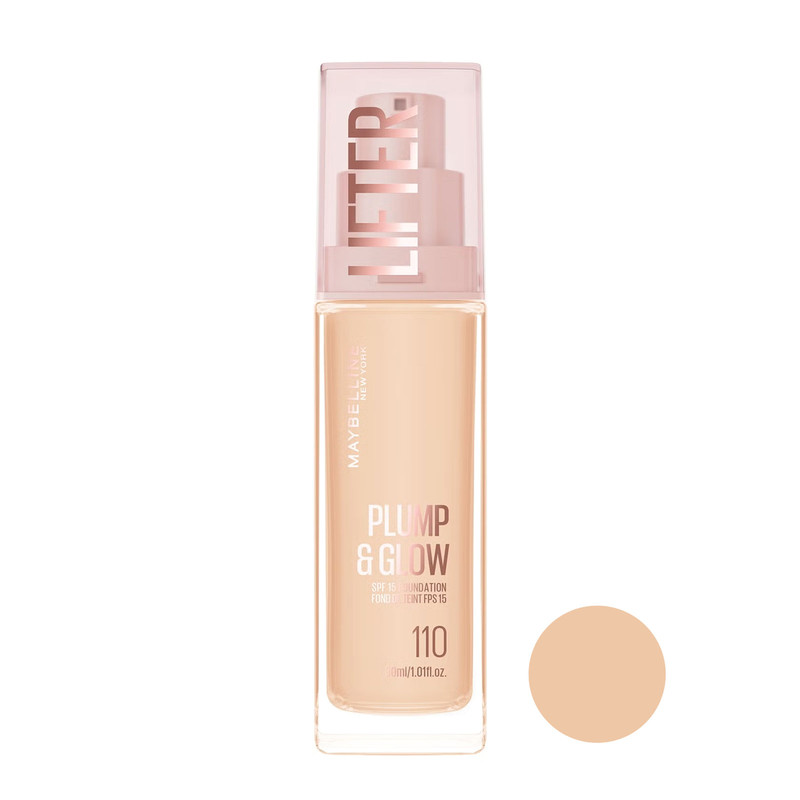 کرم پودر spf15 میبلین مدل Plump &amp; Glow شماره 110 مناسب برای انواع پوست حجم 30 میلی‌لیتر