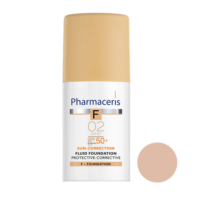 کرم ضد افتاب رنگی صورت فارماسریز spf 50 مدل F Sun-Correction Fluid Foundation  محافظ UVA/UVB مناسب برای انواع پوست شماره 02 حجم 30 میلی لیتر