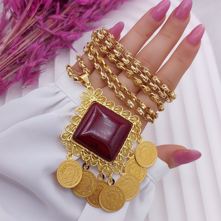 پلاک لوزی عقیق و فیروزه اصل
