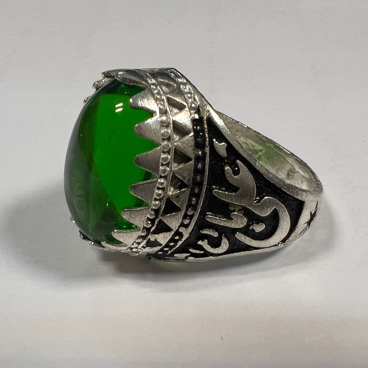 انگشتر یا علی یا حسین طرح عقیق سبز