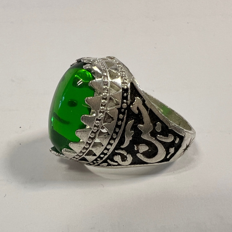 انگشتر یا علی یا حسین طرح عقیق سبز