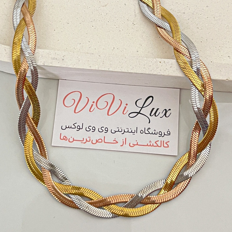 گردنبند زنانه ماری استیل ضد حساسیت رنگ ثابت درجه یک هرینگبون بافت