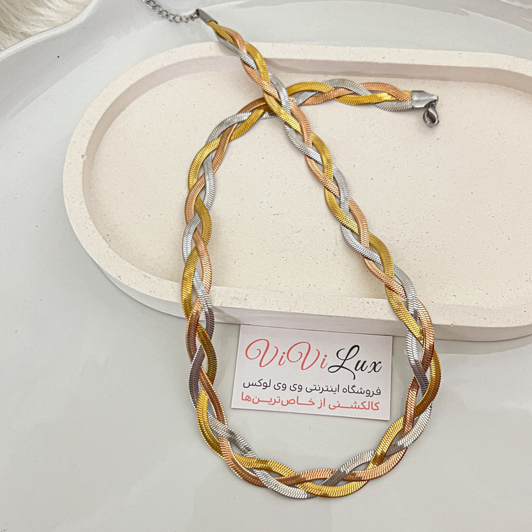 گردنبند زنانه ماری استیل ضد حساسیت رنگ ثابت درجه یک هرینگبون بافت